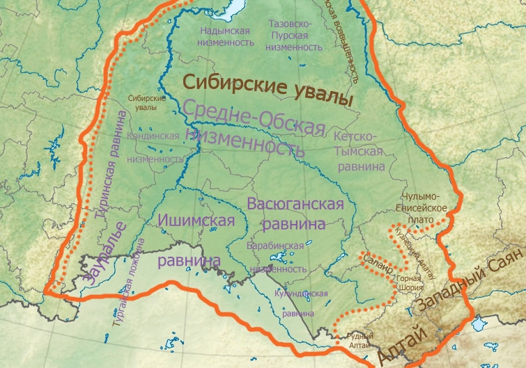 Васюганская равнина на карте России